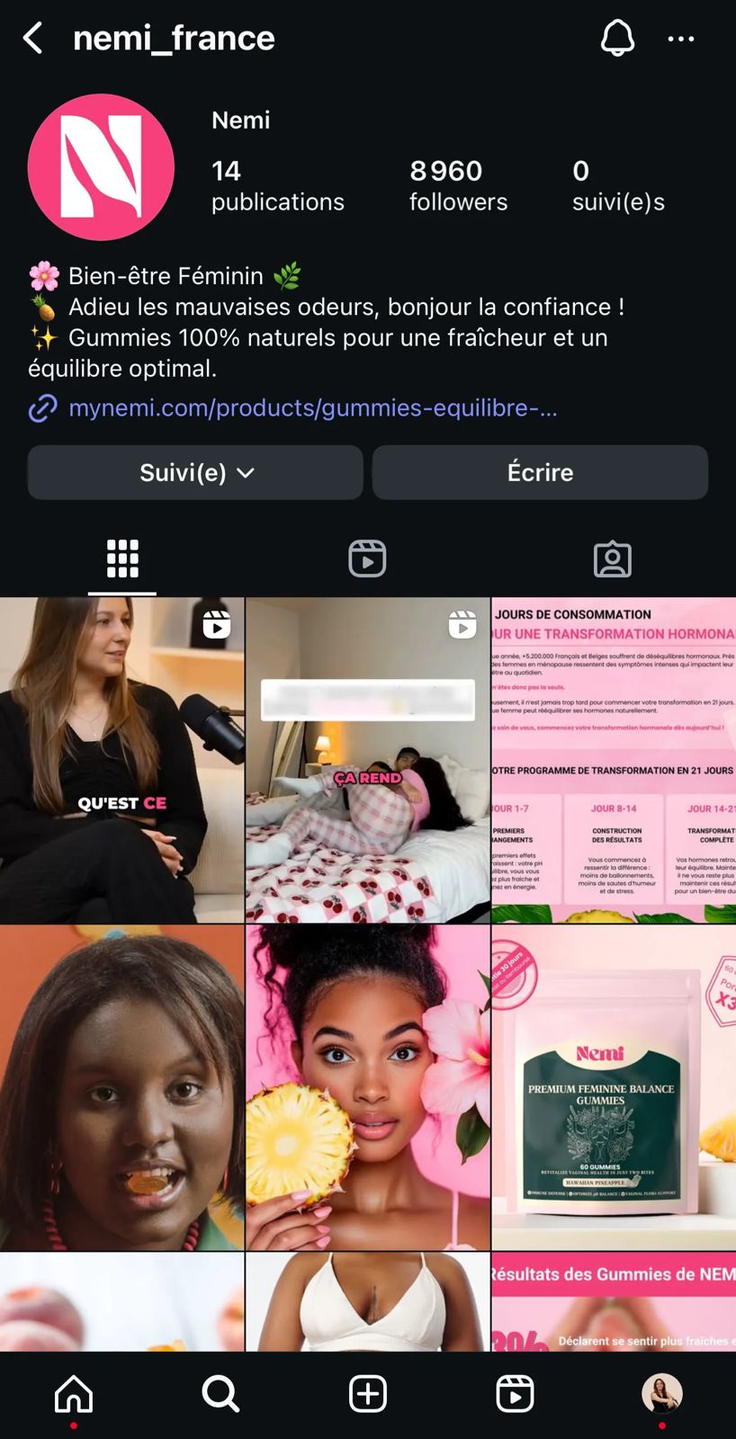 Feed Instagram Nemi avant l'accompagnement